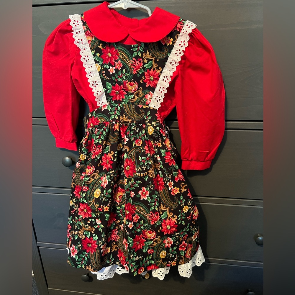 Floral Red and Black Girls Dress
